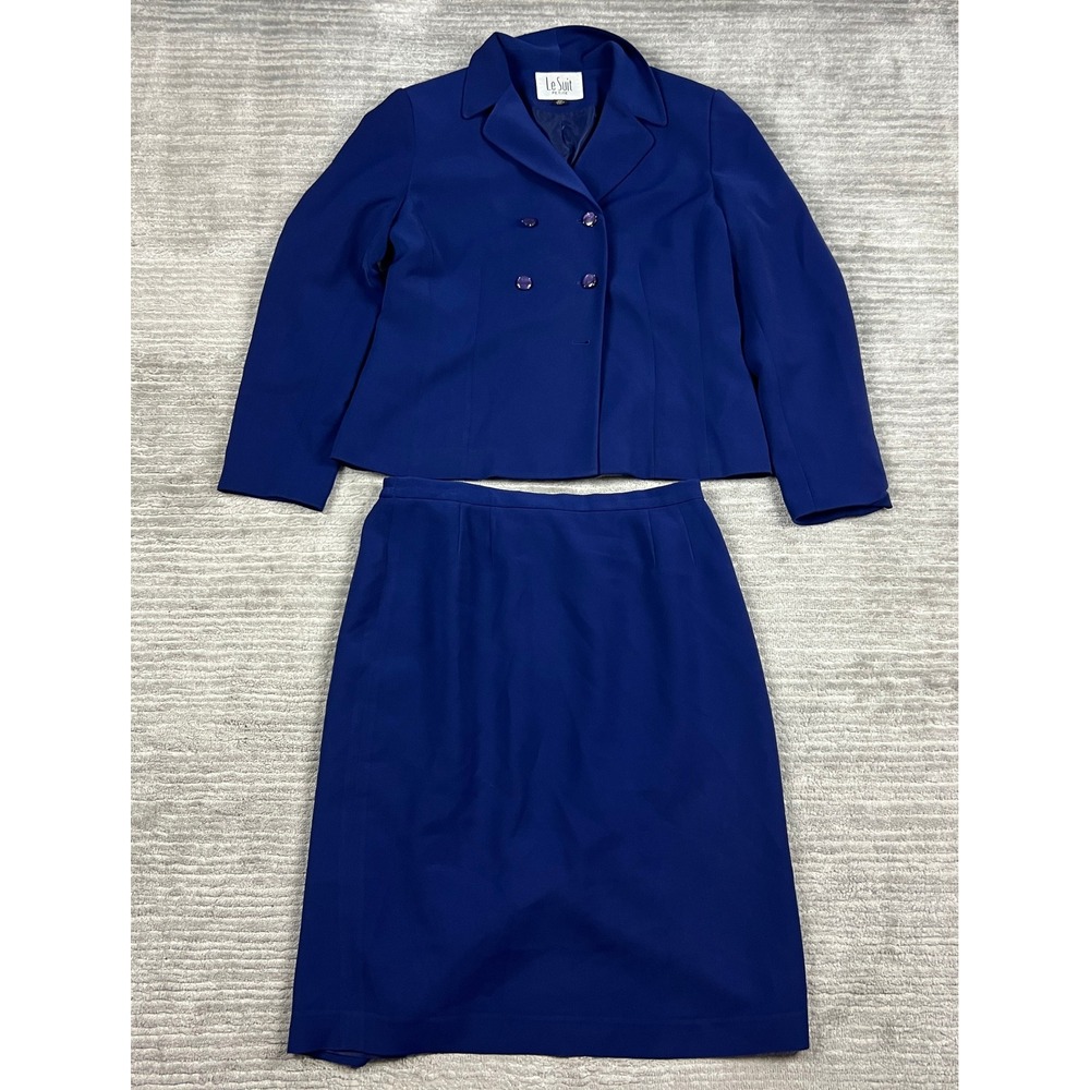 Le‎ Suit Skirt Suit Women 10P Royal Blue Double Breasted Blazer Set Professional